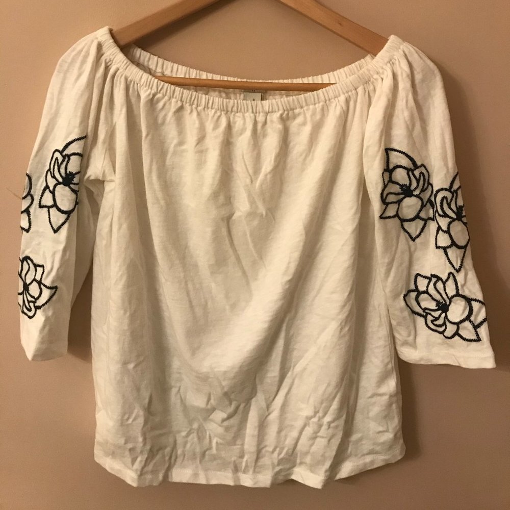 JCREW White Off the Shoulder Floral Blouse